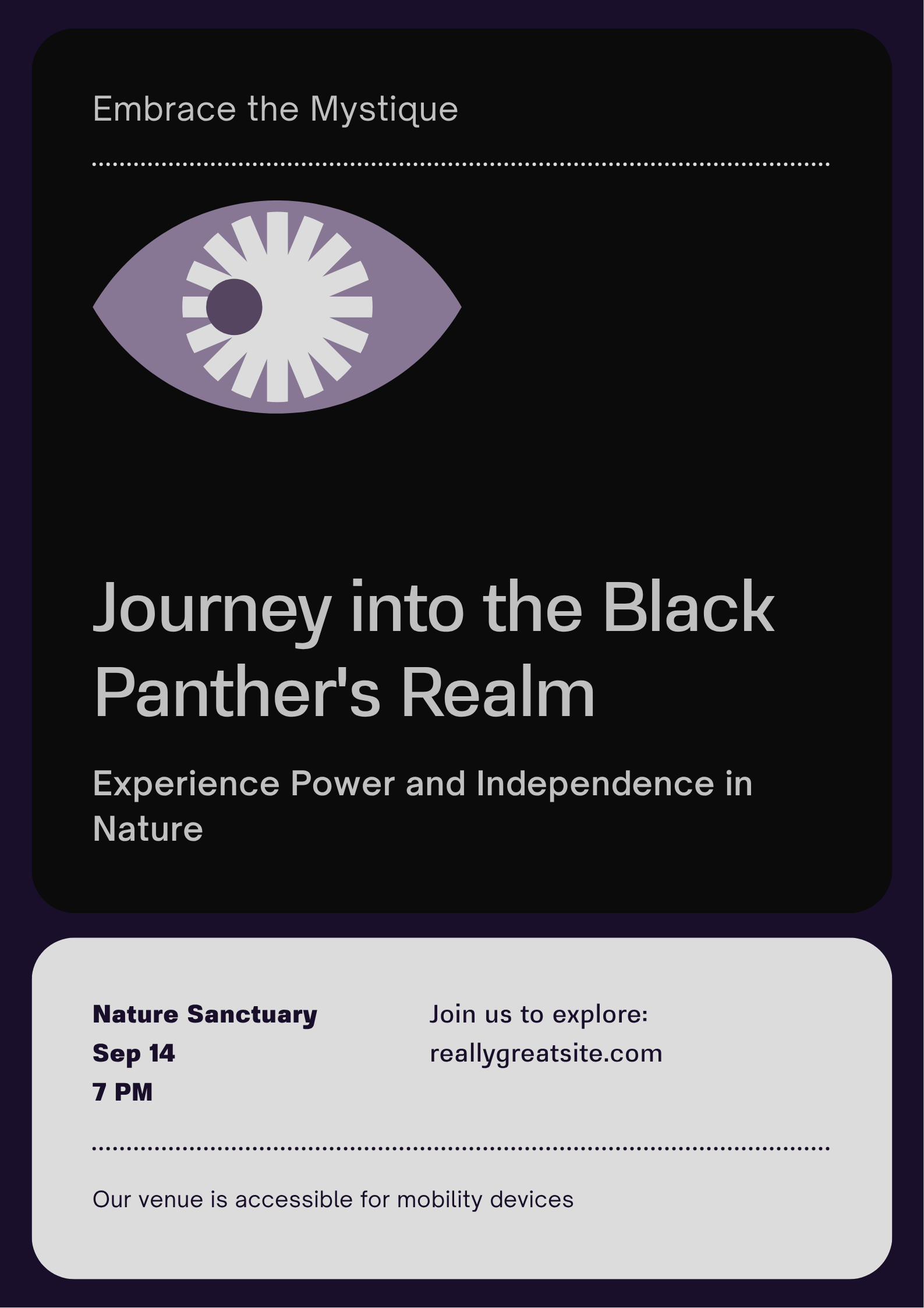 Ilustração digital simbólica de uma pantera negra (animal), pousada em um galho de árvore à noite, sob um céu estrelado, em tons de roxo profundo, preto e prateado, representando poder, mistério e independência