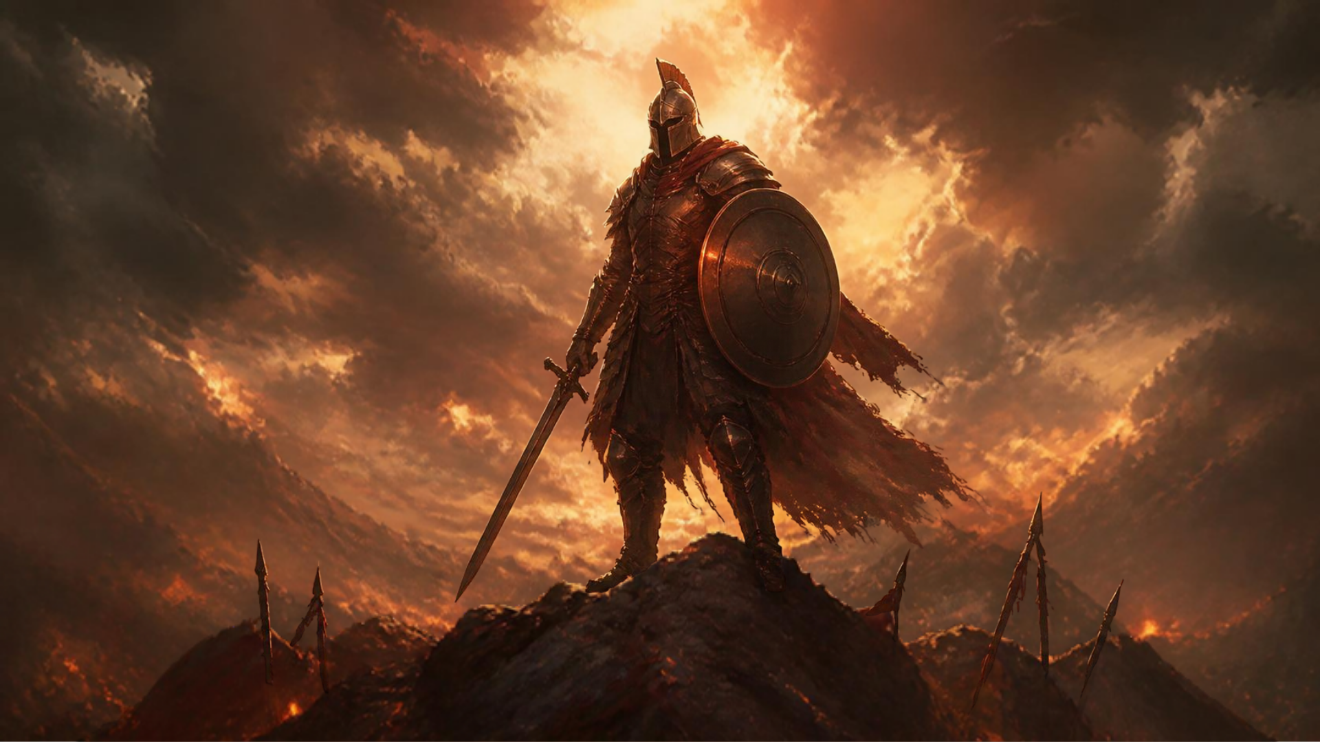 Ilustração original simbólica do arquétipo do Guerreiro, coragem e determinação