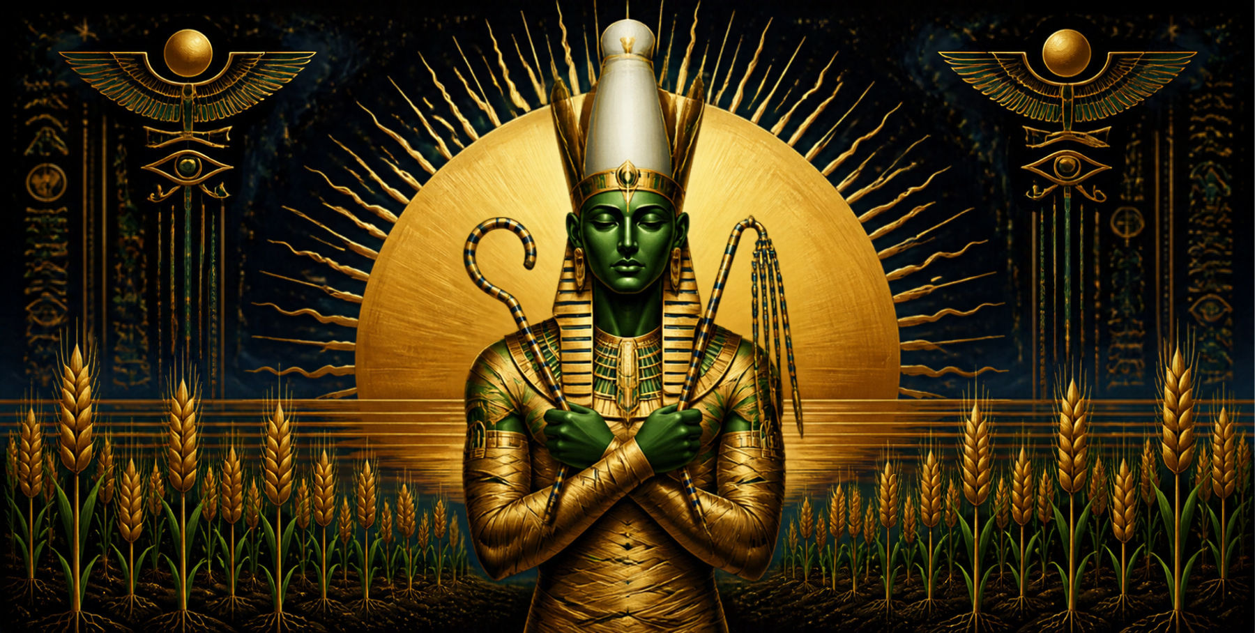Ilustração simbólica original do deus egípcio Osíris, representando o arquétipo de morte e renascimento