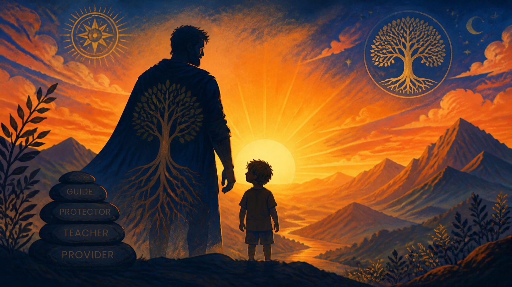 Ilustração simbólica original do Arquétipo do Pai na psicologia de Jung